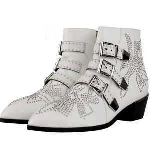 NEW ARQA WHITE 100% LEATHER RIVET ANKLE BOOTS SIZE EU 36